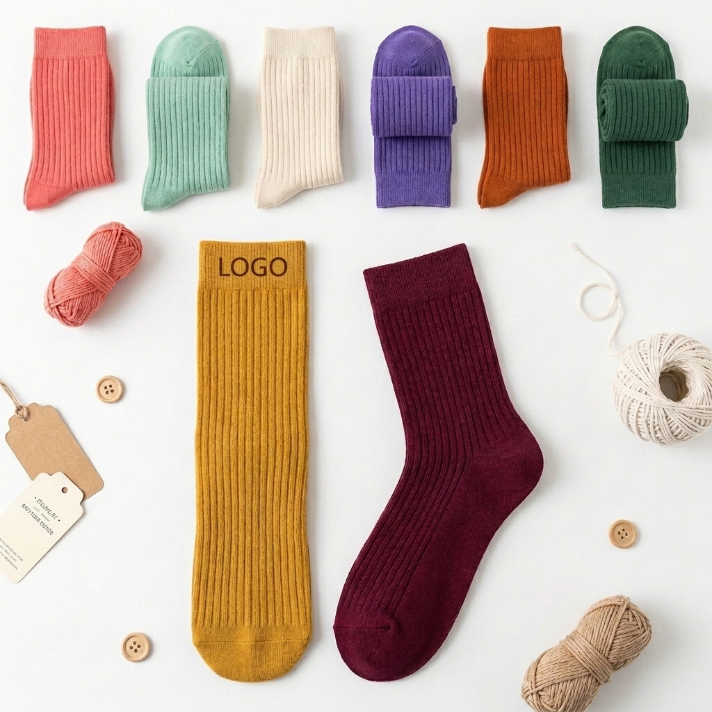 Men's Ribbed Casual Socks - Multi-Color Cotton Blend