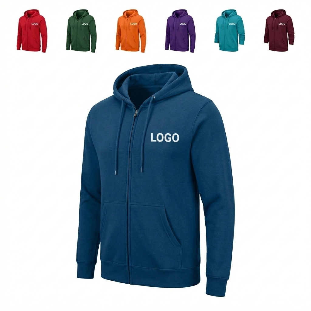 Unisex Cotton-Polyester Zip-Up Fleece Hoodie with Kangaroo Pocket