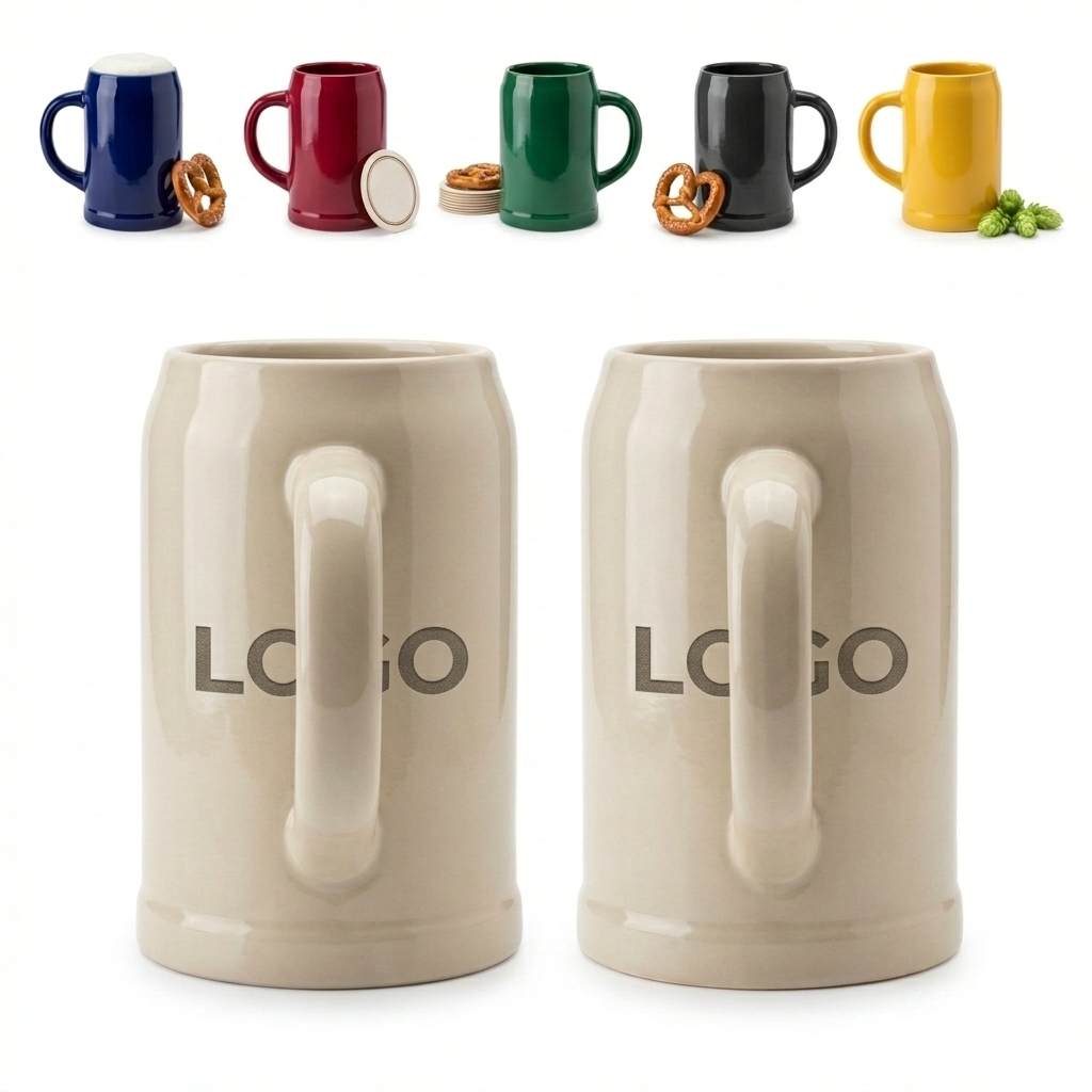 Customizable Ceramic Beer Stein with Logo Imprint Area