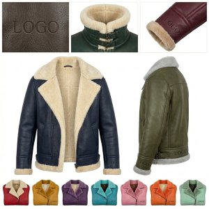 Men's Shearling Leather Jacket - Winter Aviator Style with Faux Fur Collar