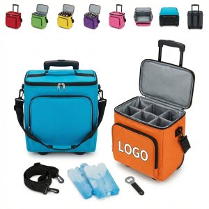 Insulated 6-Bottle Rolling Wine Travel Bag with Cooler Insert