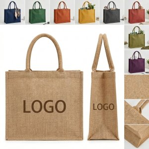 Natural Jute Tote Bag with Padded Cotton Handles for Weddings & Conferences