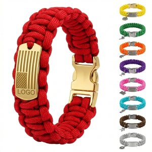 Personalized Patriotic Paracord Survival Bracelet with Dog Tag & Pendant